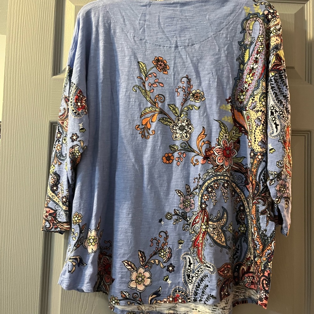 Chico's Floral Print Blouse - Light Blue and Multicolor - Picture 3 of 3